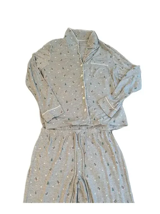 Cupcakes & Cashmere Apres Ski Two Piece Long Pajama Set Gray Size Small/P - Picture 8 of 9
